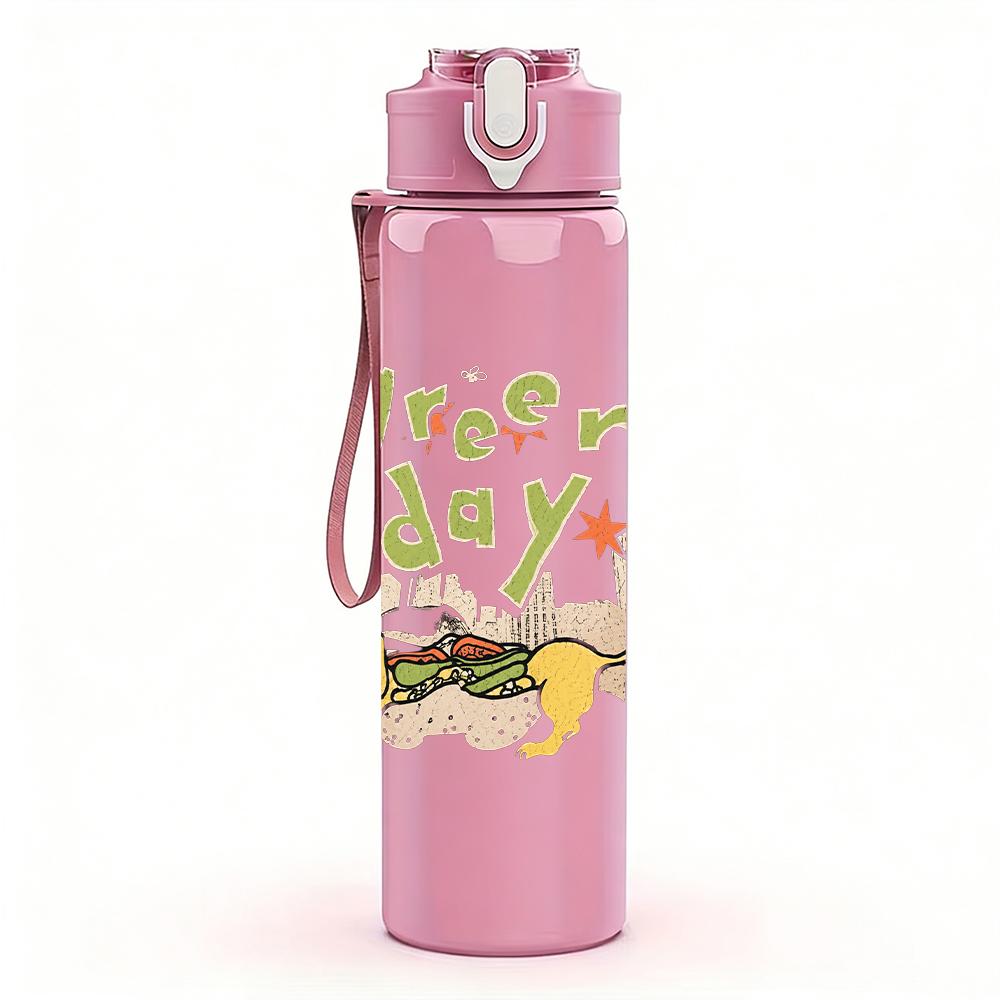 1PC Green Soup Minimalist Cartoon Text Print 750ml Portable Sports Water Bottle Leakproof Gym Outdoor Travel Drink Cup