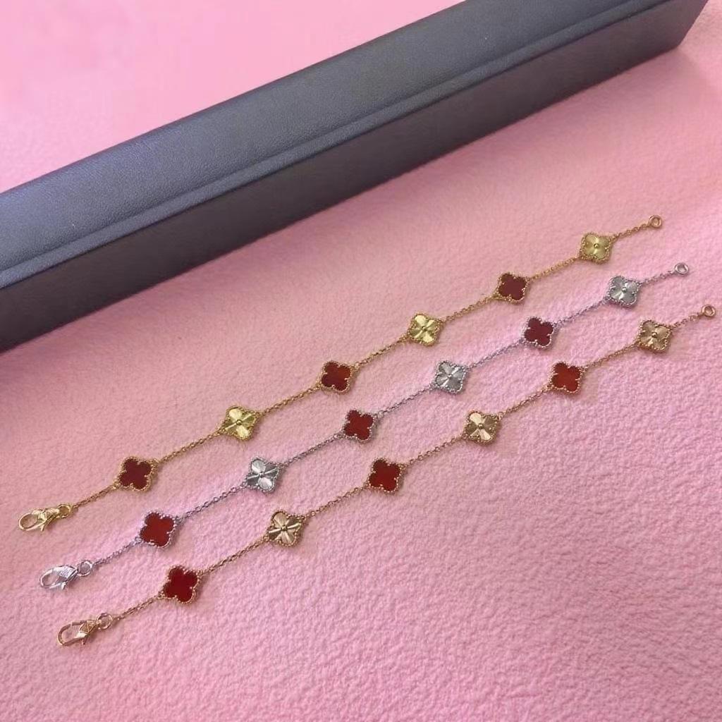High-quality Mini Four-leaf Clover Red Agate Six-flower Bracelet Female Celebrity High-end Ladies Bracelet
