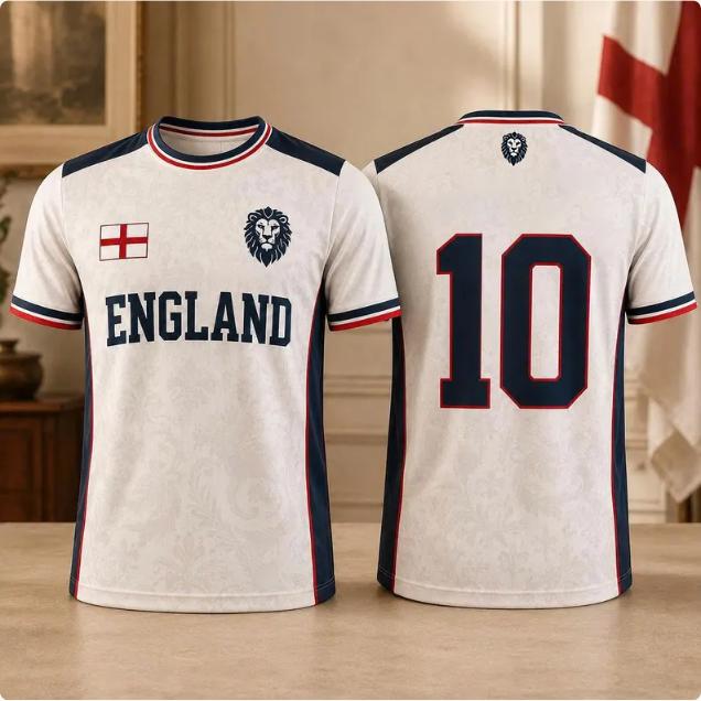 Men's England Lion Pattern Short Sleeve T-Shirt, Vintage 3D Print Breathable Quick Dry Sports Jersey Casual Football Tee