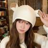 Japanese Cute Double Sided Plush Hat with Adjustable Horns Adjustable Baotou Hat for Women Winter Student Warm and Cold Hat Trendy