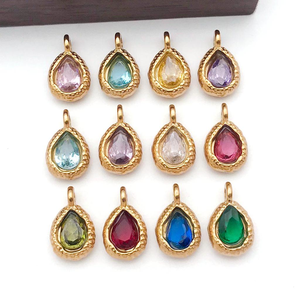 Stainless Steel Water Drop 7x12mm Zodiac Stone Pendant for DIY Jewelry