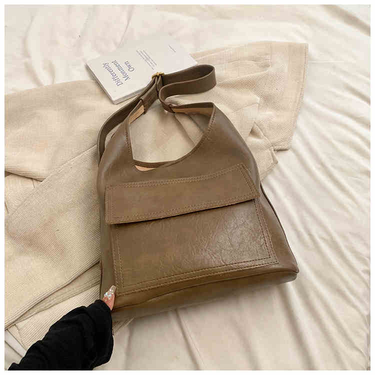 

Fashi Women s One Shoulder Bag Large Capacity Soft Leather Pocket Handbags Korean Temperament Commute Crossbody Bags (30cm<Max Length<50cm) темные хаки