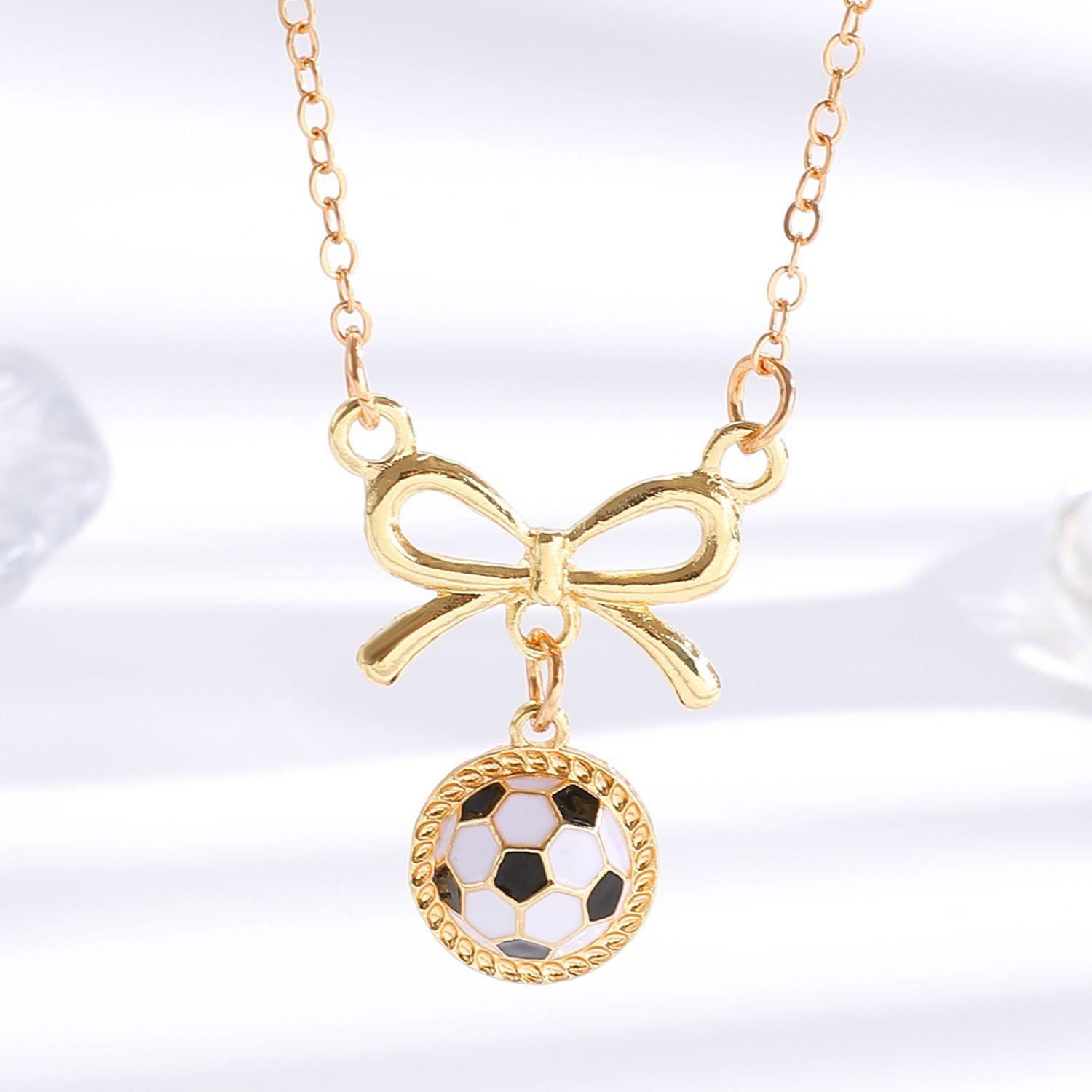 Sports-Themed Gold World Cup Soccer Necklace  Simple Pendant Necklace for Girls [bowknot football]