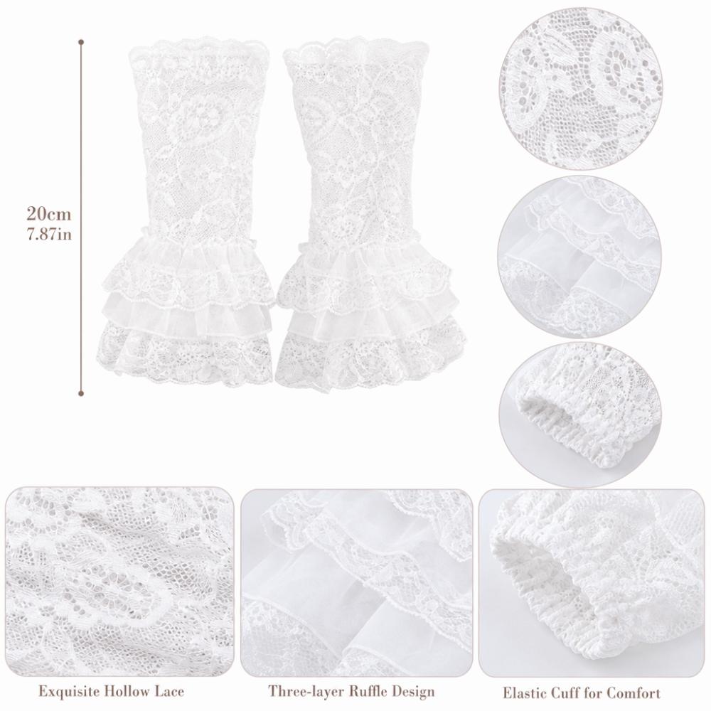 Universal Ruched Pleated Detachable Cuffs 3 Layers Ballet Style Fake Flared Sleeves Lolita Fingerless Gloves False Cuffs Cosplay