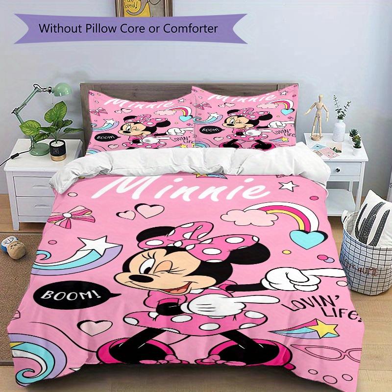 3pcs set Minnie Mouse, Pink Background, Cartoon Style Bedding Set with Duvet Cover+Pillowcases, All-Season Polyester, Zipper Closure78