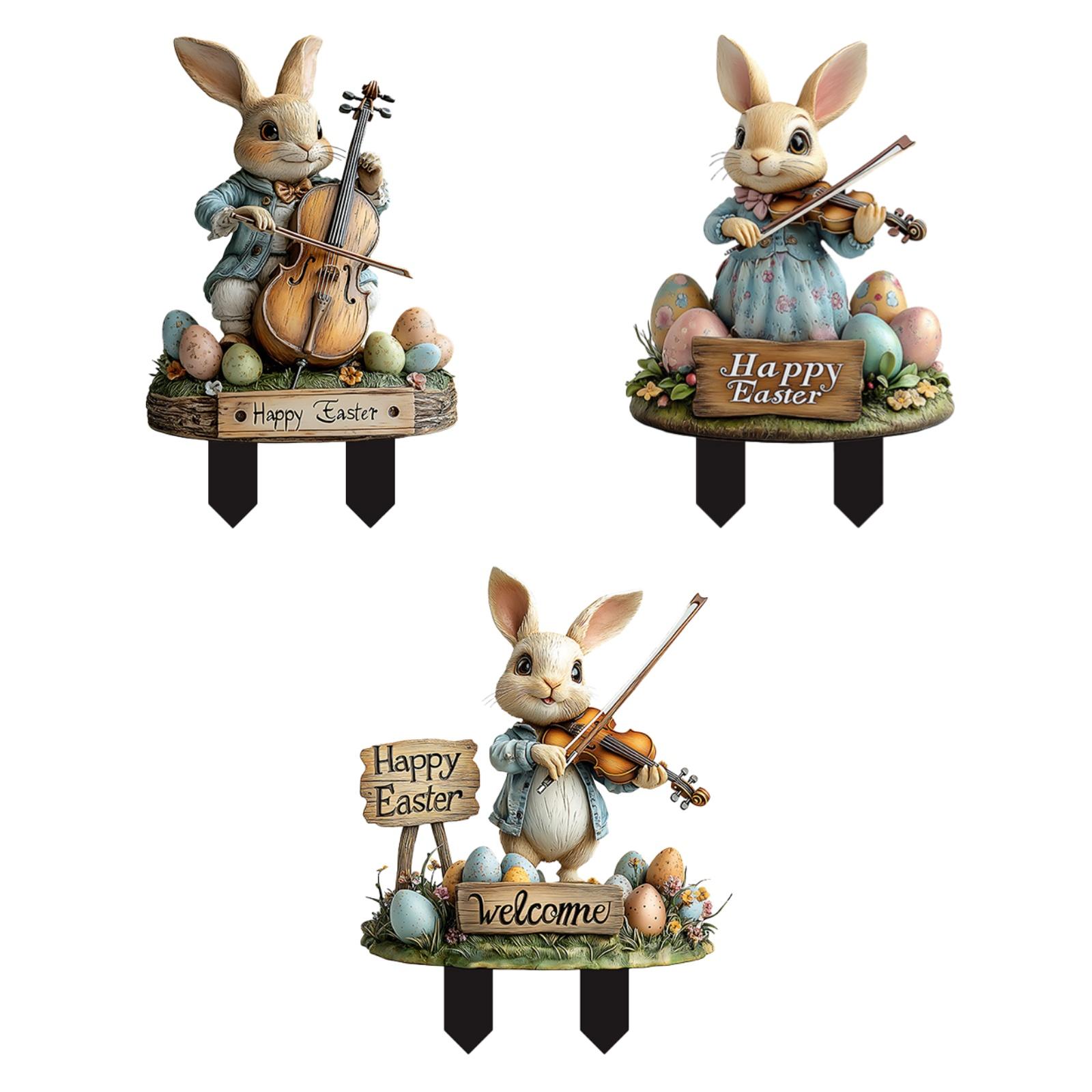 Easter Bunny Stake Yard Art Sculpture Rabbits Easter Yard Sign Easter Decoration for Sidewalk Backyard Path Front Door Patio