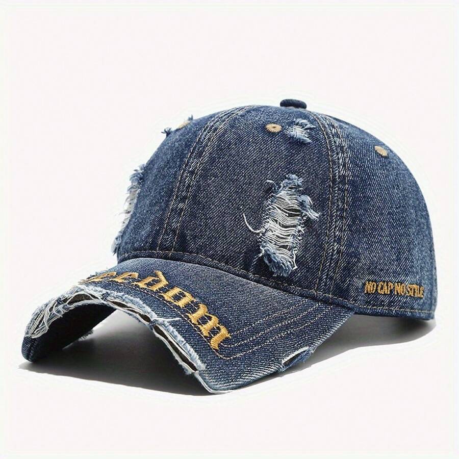 Distressed Washed Baseball Cap With Freedom Embroidery Unisex Adjustable Hat