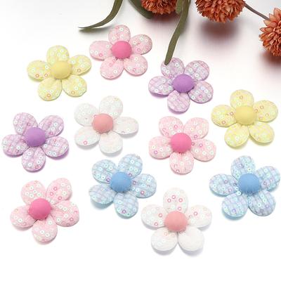 10 Stück 4,7 cm Stoffblumen-Applikationen Bunte Pailletten Fünfblättrige Blumen-Aufnäher Für DIY Kleidung Nähen Kopfbedeckungen Dekoration Zubehör