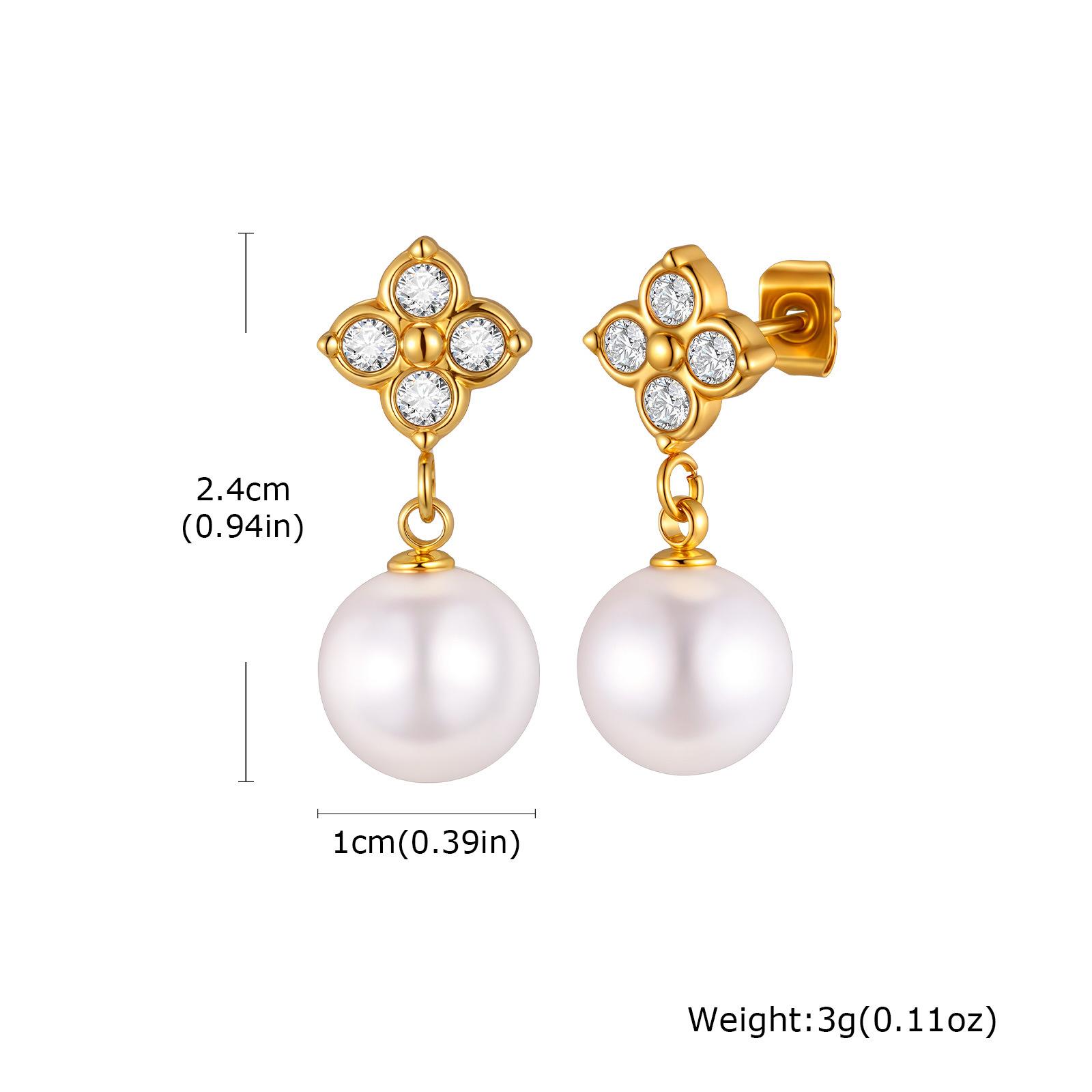 

Stainless Steel Clover Pearl Earrings Necklace Bracelet With Zircon Shiny Ladies Jewelry Ed-941