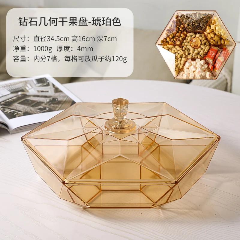 

Новый поднос для сухофруктов, поднос для закусок в гостиную, отделение для конфет, коробка для сухофруктов с крышкой, коробка для хранения конфет янтарь