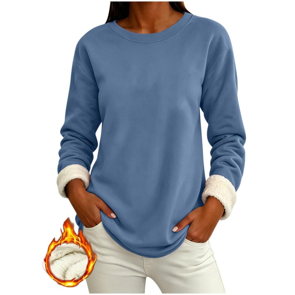 Women's Casual Color Long Sleeve Round Neck Sweatshirt Loose Fit for Everyday Wear