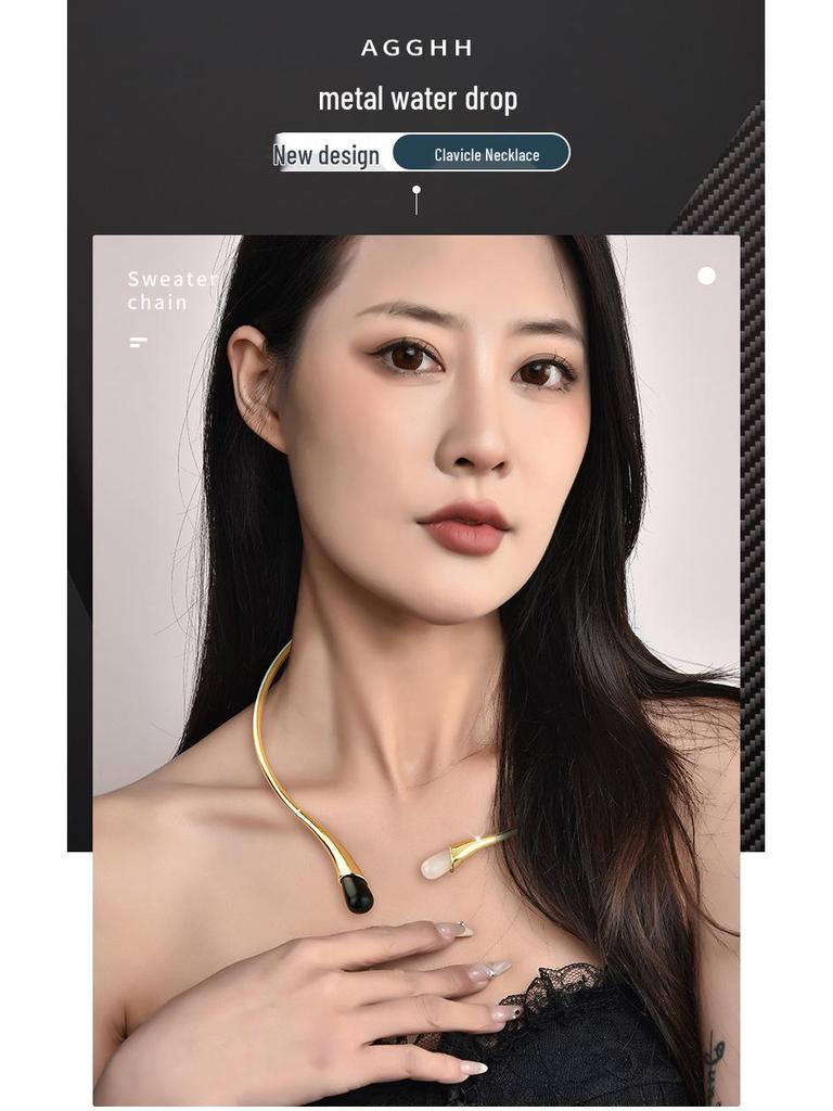 Natural Stone Teardrop Choker Necklace with 18k Gold Plating