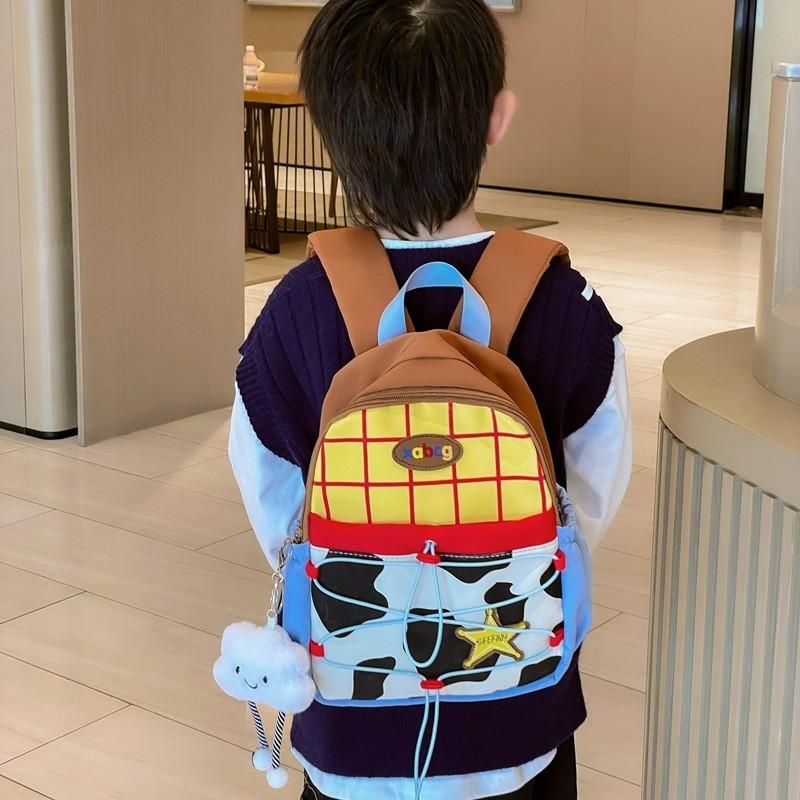 Adorable Cartoon Backpack For Kids With Breathable Nylon Material And Fun Geometric Patterns