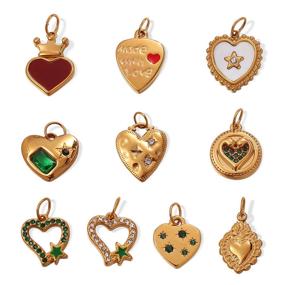French Retro 18K Gold-Plated Stainless Steel Enamel Pendant Earrings & Necklace Series