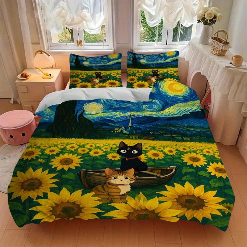 3pcs Sunflower Field Bedding Set, Breathable And Soft, Suitable for All Seasons Machine Washable, Suitable for Bedroom Decoration,yy250822160