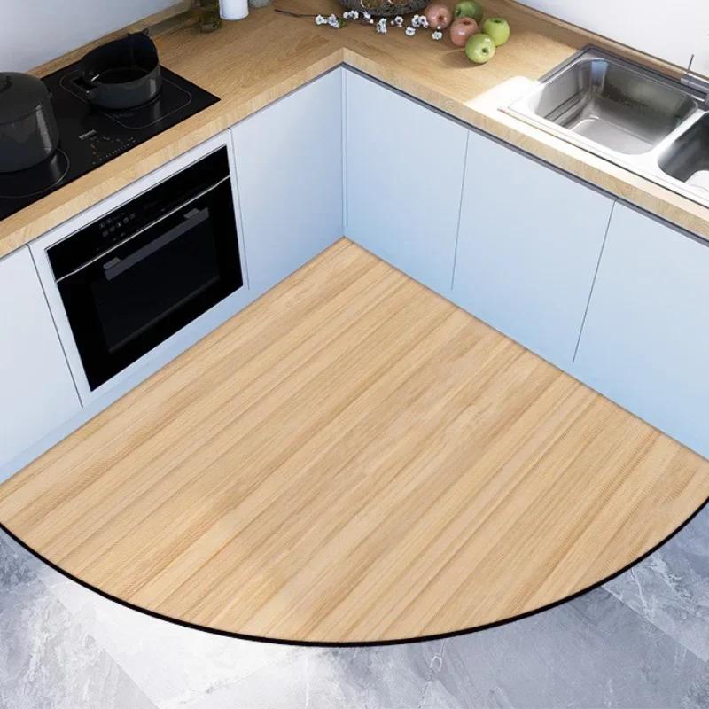 

Imitation Wood Grain Kitchen Carpet Fan-shaped Non-slip Rug Brown Dirt-resistant PVC Floor Mat Art Water-absorbing Foot Mats 70x70cm