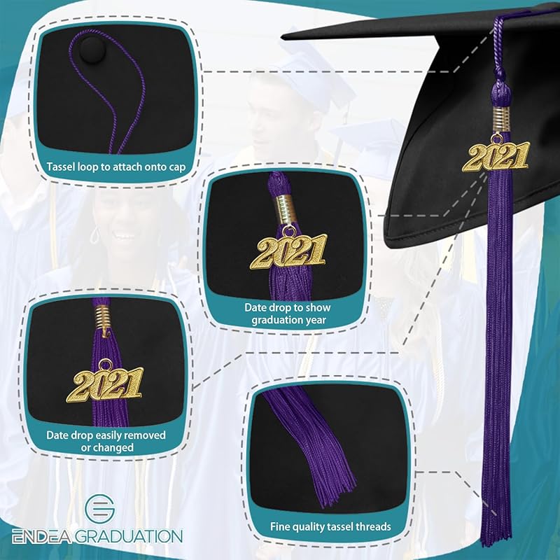 Endea Graduation Single Color Tassel with Gold Date Drop (Purple, 2021) фиолетовый