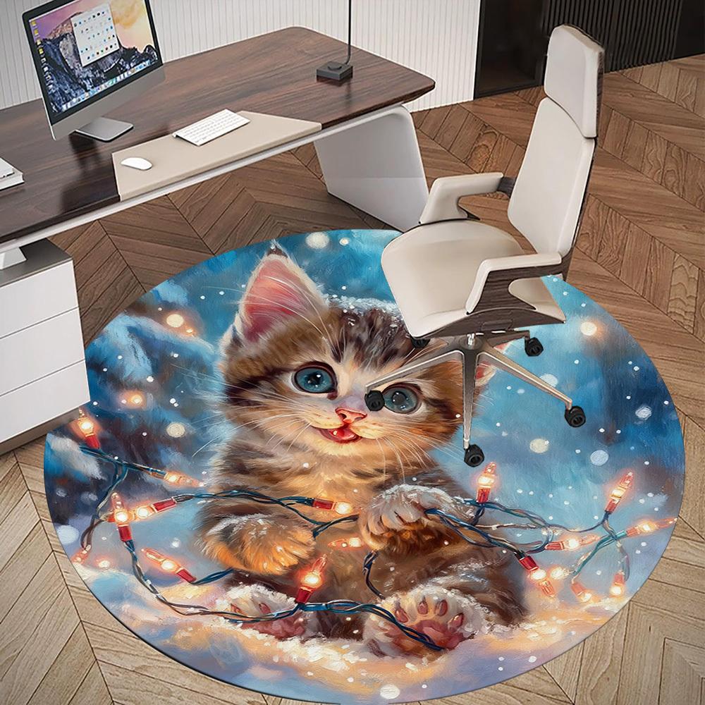 1PC cat lights Office Round Area Rug, Under Office Chairs Bedroom Living Room Home Decor,Carpet for Office, -1110192