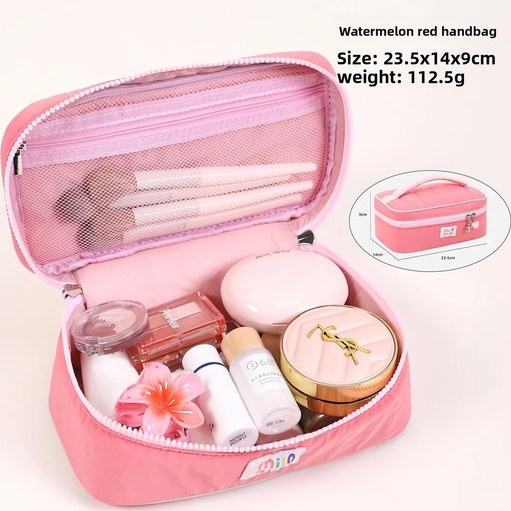 Customized Ins Style Korean Style High-value Handheld Makeup Bag, Cute Color Blocking, Large Capacity Portable Skincare Makeup B