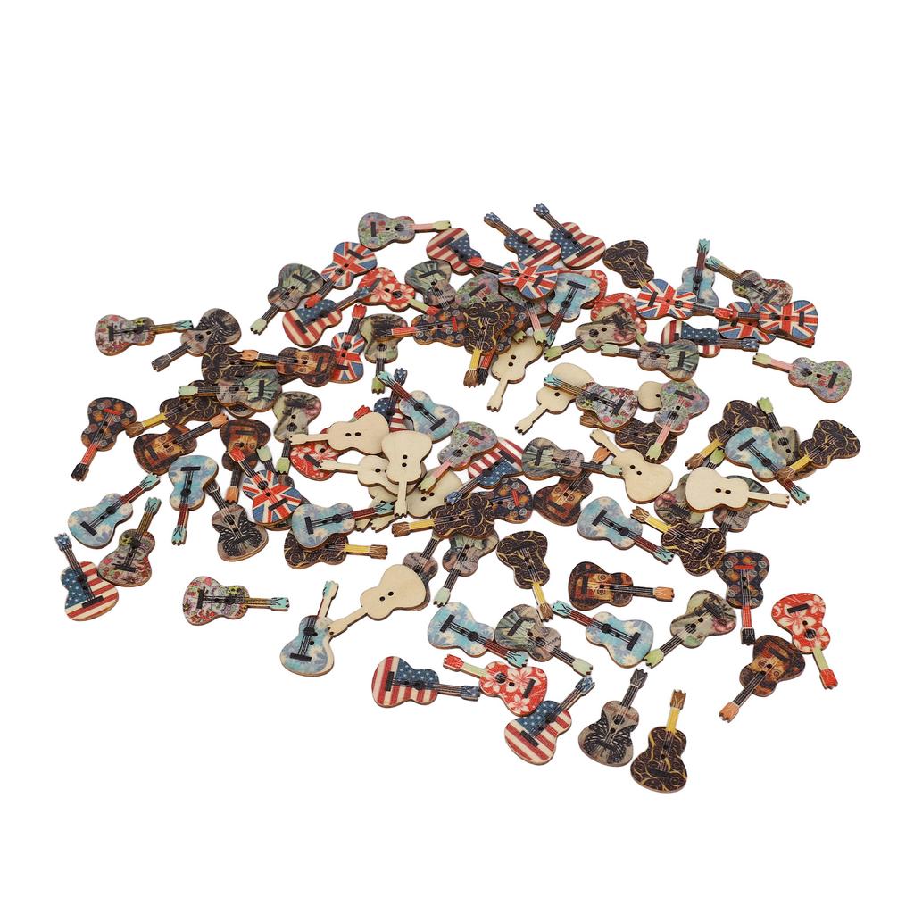 100pcs Wooden Guitar Buttons DIY Handcraft Cute Sewing Buttons with 2 Holes for Photo Frames Phone