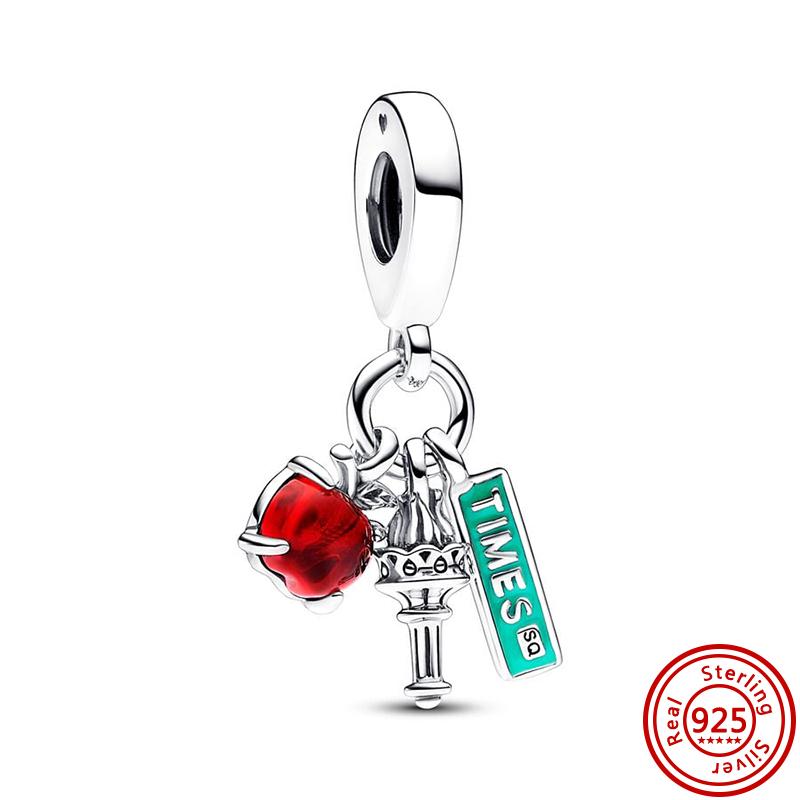925 Copper Strawberry Apple Cherry Fruits Ice Cream Coffee Cup Pendant Sweet Beads Fit Original Pantaro Charms Bracelet Zircon