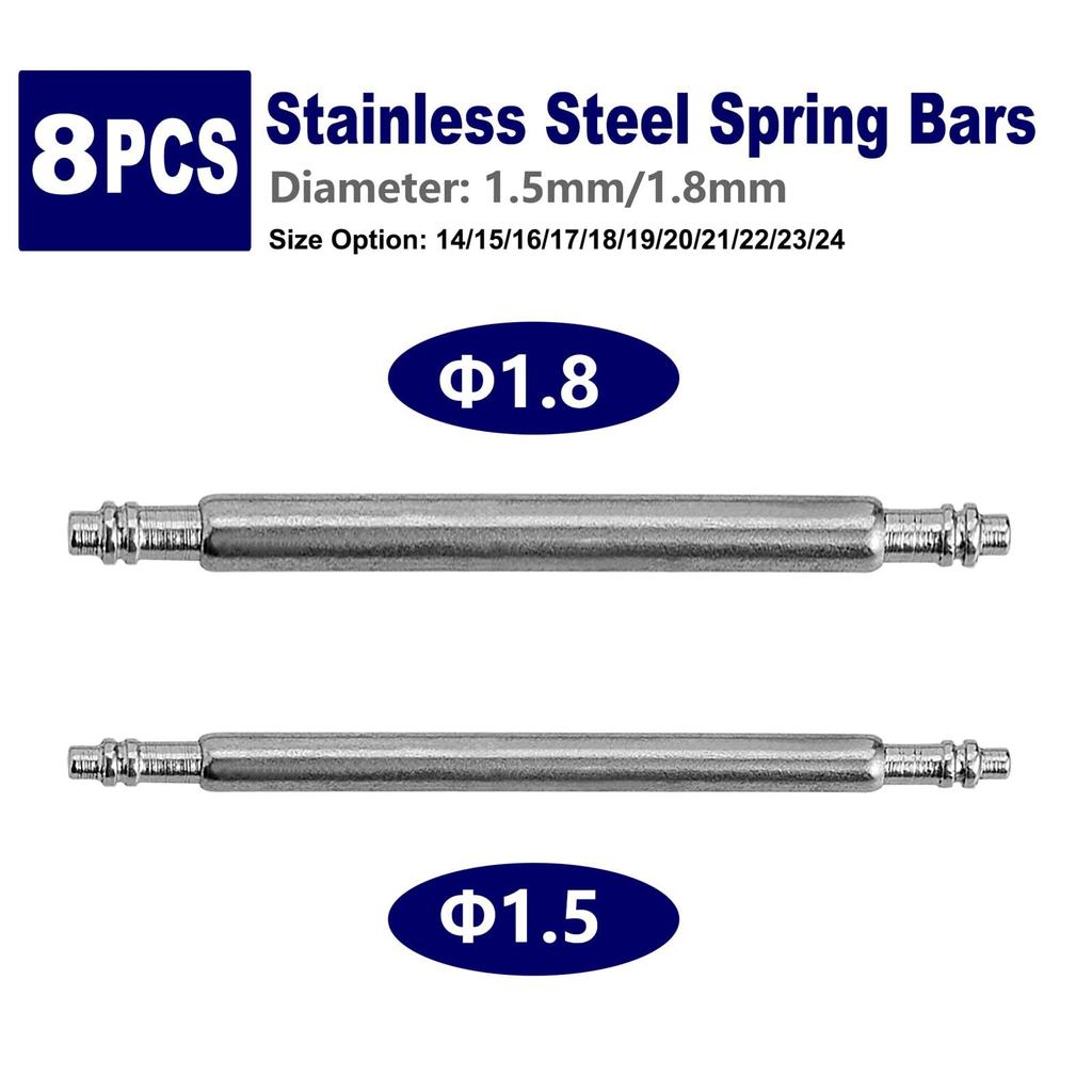WOCCI Stainless Steel Spring Bars for Watch and 14mm Set of 8 Straps, 1.5mm Diameter, 1.8mm Diameter, Diameter,