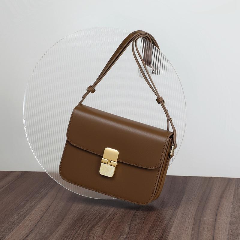 

2025 New Trendy Women s Bag Crossbody Underarm Small Square Bag Genuine Leather Melad Single Shoulder Tofu Bag Dark Brown(viney）