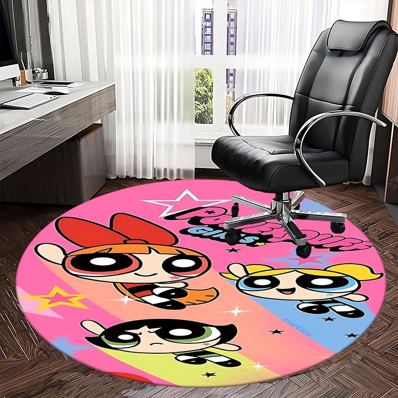 Powerpuff Girls Chair Mat - Round Carpet for Home Decor, Office Use, Living Room
