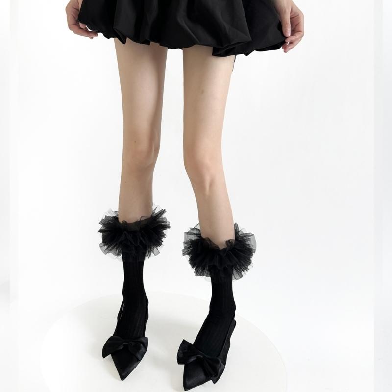 Women Ankle Dress Socks Sweet Ruffle Frilly Crew Socks Ballet Style Calf Socks Princesses Socks Cotton Bootie Socks