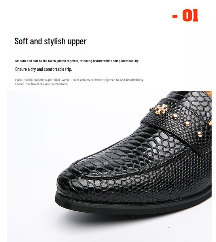 Men's Large Snake Print Leather Loafers, Sizes 38-46, Slip-on Business Casual Shoes
