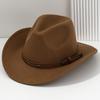 Western Cowboy Hat Men's and Women's Felt Top Hat Metal Rivet Leather Square Buckle Belt Hat Party Jazz Hat