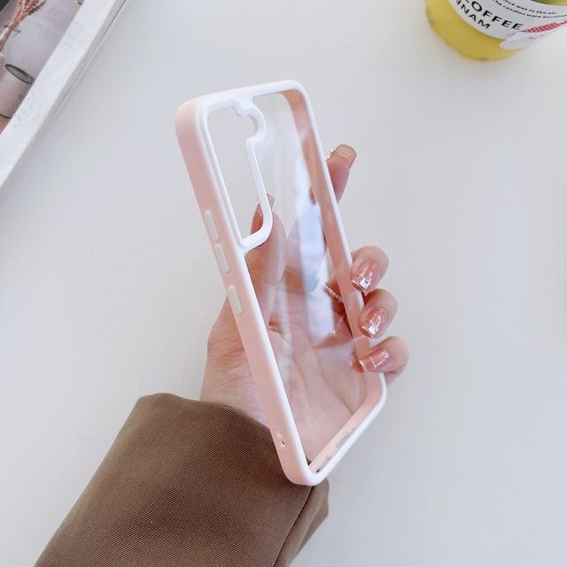 Solid Silicone Frame +Clear Acrylic Cover Case For Samsung Galaxy S22 Ultra S22 +A13 A53 A73 Shockproof Transparent Coque