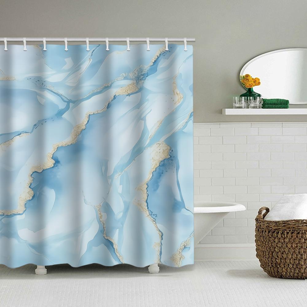 1/4 Marble Veining Shower Curtains, Toilet Seat Decoration, Shower Curtain With Carpet And Toilet Lid, 70.8X70.8 Inch