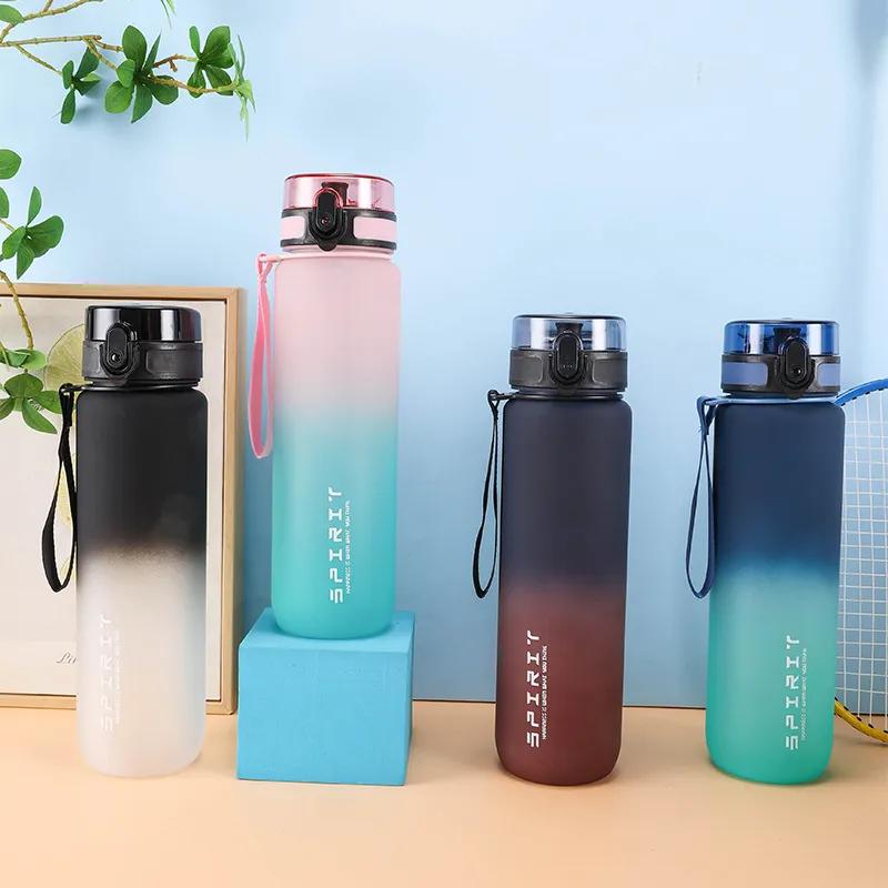 1 Liter Large Capacity Sports Water Bottle Leak Proof Colorful Plastic Cup Drinking Outdoor Travel Portable Gym Fitness Jugs lyp014