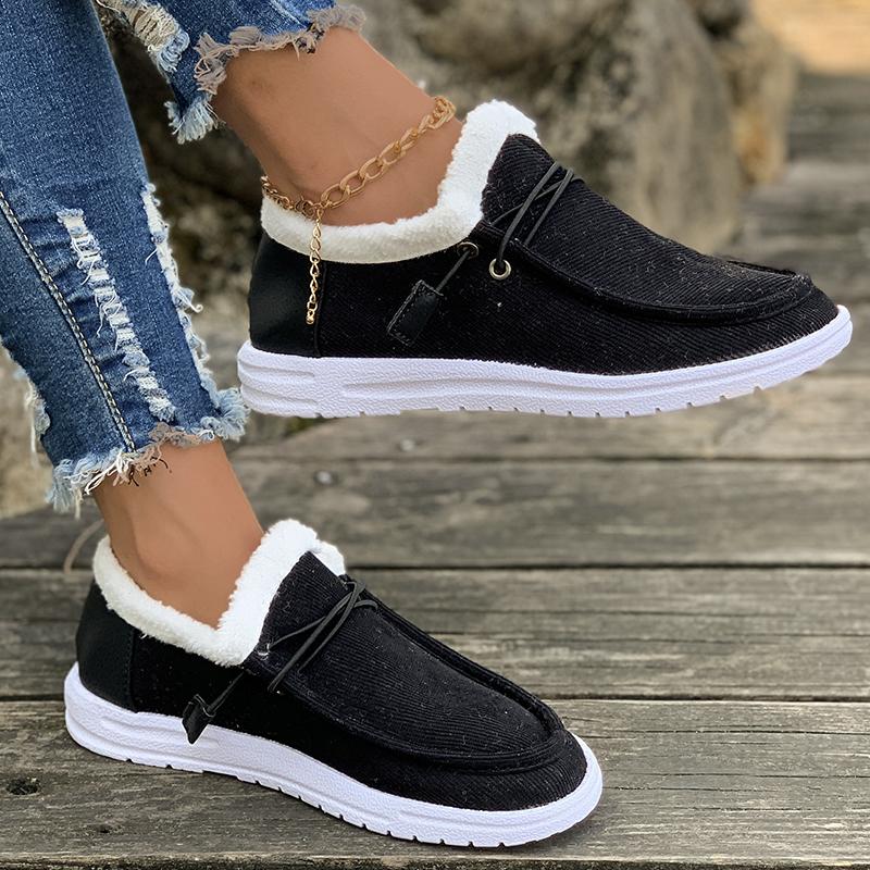 Mode Damenstiefel Winter 2024 Neue Plüsch Schneestiefel Damen Lässig Flach Warm Baumwollschuhe für Damen Einfarbig Runde Zehenpartie Sportliche Slipper Schuhe