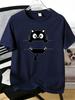 Unisexs Tee Cute Hiding Black Cat Cartoon Graphic Print Cotton Short Sleeve Male Casual Streetwear Outdoor Daily Basic Fashion Top