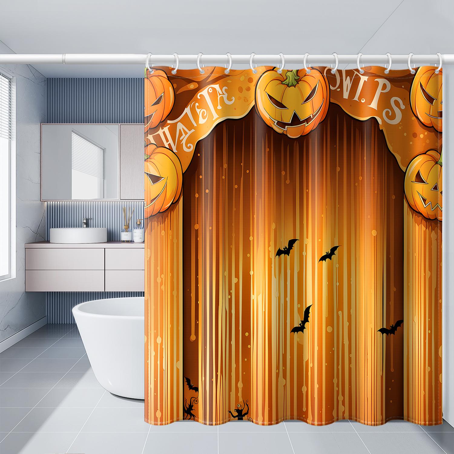 

1pc purple Halloween forest bat pumpkin shower curtain with plastic hook, cartoon curtain pattern printed bathroom partition 180*180cm
