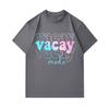 Men's 100% Cotton Crew Neck Short Sleeve T-Shirt, Casual Gradient Vacay Mode Letter Print Tees, Breathable Soft Summer Tops for Daily Holiday Travel W