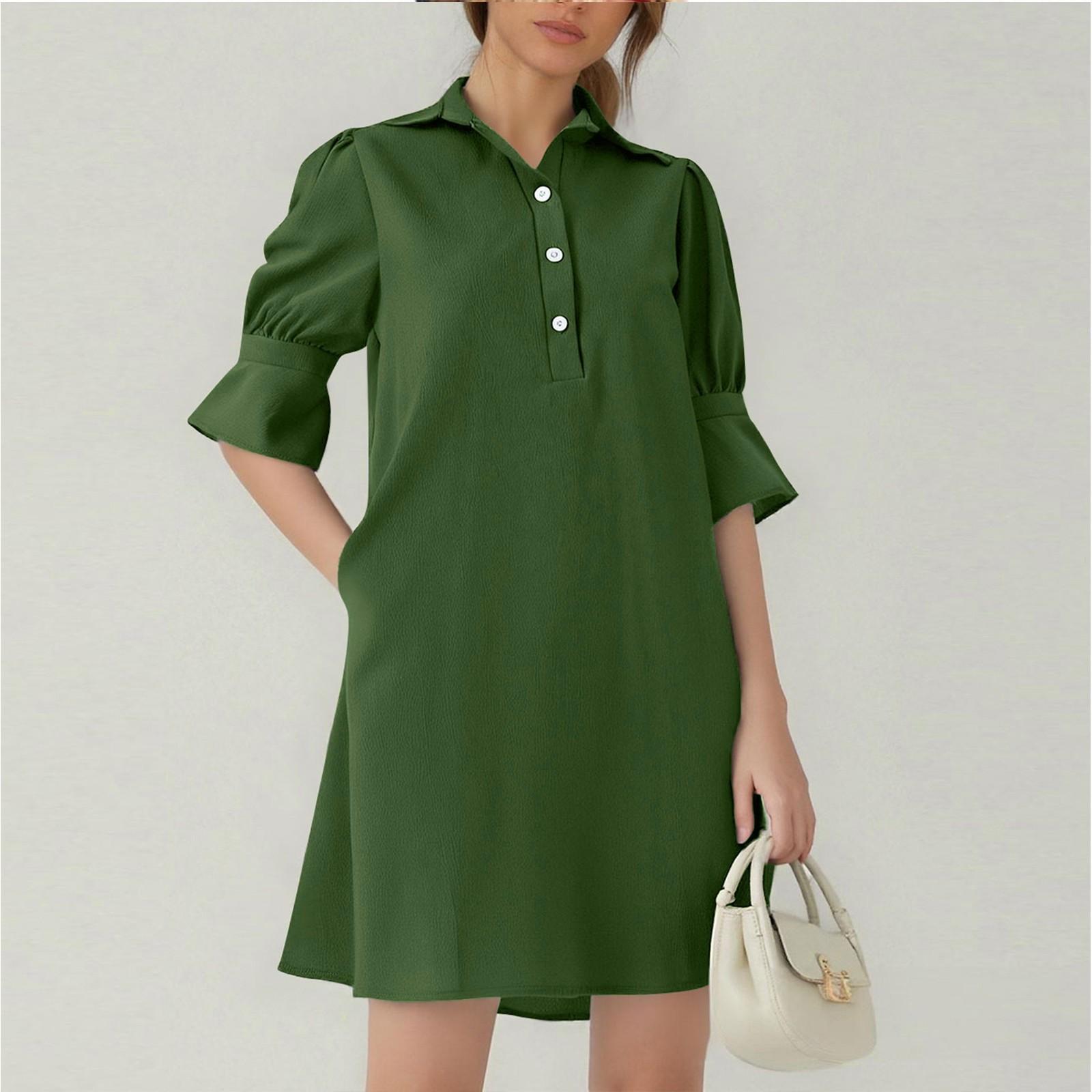 

Женское повседневное модное летнее свободное однотонное платье с пуговицами и коротким рукавом S
