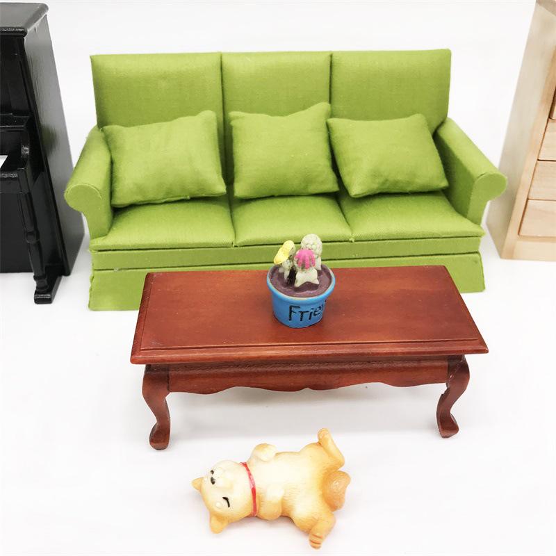 1:12 Miniature Three-Seat Dollhouse Sofa with Throw Pillows