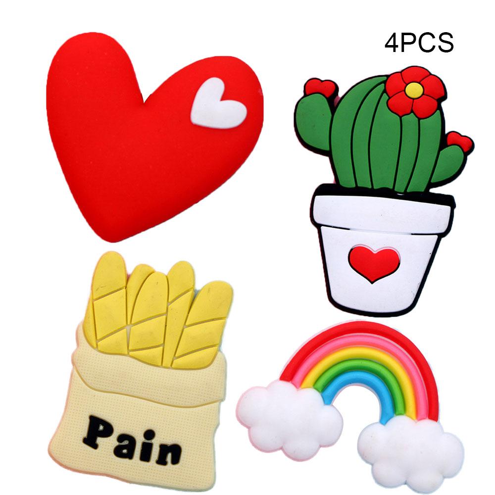 4PCS PVC Soft Plastic Color Printing Three-Dimensional Plant Food Cartoon Home Decor Fridge Magnet Refrigerator Decoration Gift