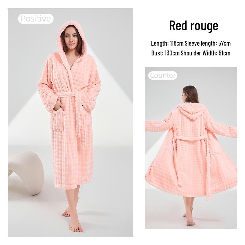 Women's Thickened A-Line Hooded Bathrobe: Pure Cotton, Absorbent & Quick-Drying, Perfect for Autumn/Winter Warmth After Bathing.