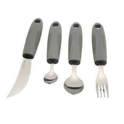 4pcs Stainless Steel Utensils Fork Spoons Set Wide Rubber Handle Tableware Set for Household