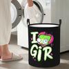 Invader Zim Valentine's Day I Love GIR Foldable Laundry Baskets Dirty Clothes Sundries Storage Basket Large Waterproof Hamper