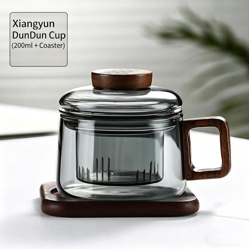 Heat Resistant Glass Mug with Tea Separator 400ml Wooden Handle for Daily Coffee or Tea at Home or Office