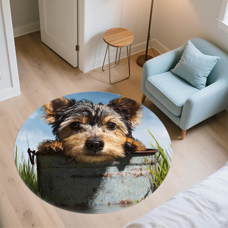 Yorkshire Terrier On the Grass Pattern Round rug,Carpet Rug for Living Room Bedroom Playroom Decor,Non-slip Floor Mat,Holiday Gifts and Birthday Gifts