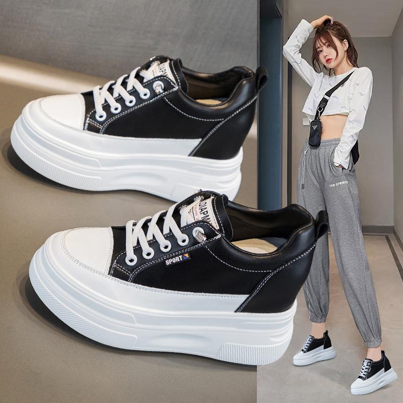 A96 spring and autumn new thick-soled wedge heel 10 cm heel height small inner height increase casual low-top white shoes children