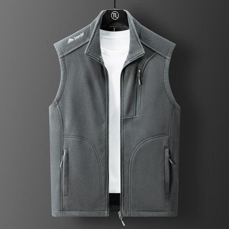 Plus Size Men Fleece Vest Casual Thermal Vest Jacket M серый