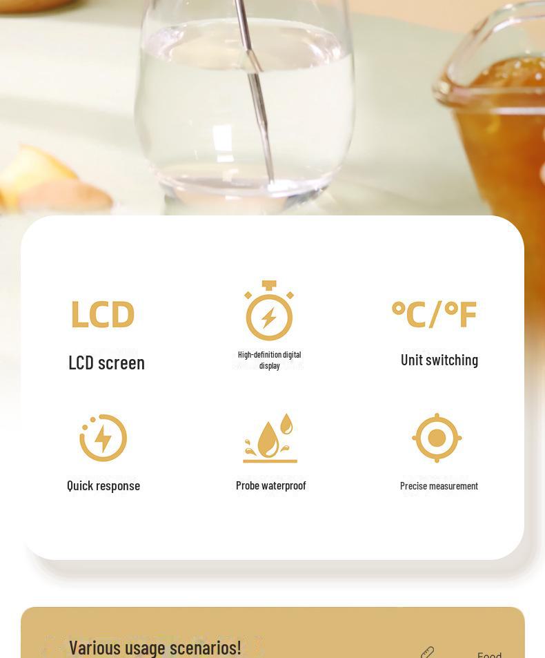 Digitales Küchenthermometer für Lebensmittel, Wasser, Öl, Milch und Backen mit elektronischer Sonde