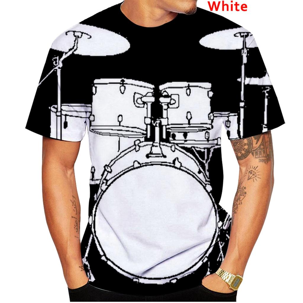Fashionable Jazz Drum 3D Printed T-shirt Funny DJ Rock Short Sleeve Top Summer Casual Fashion Music Style Round Neck Clothing